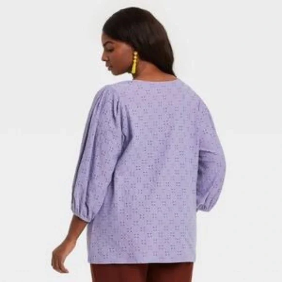 Ava & Viv Puff Sleeve Eyelet Knit Blouse | 4X - Picture 3 of 7